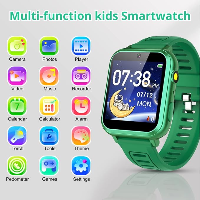 Tixpc Kids Game Smart Watch Boys with 39 Puzzle Games Camera Video Player Pedometer Alarm Clock Calculator Flashlight 12/24 hr HD Touch Screen Kids Watches Toys for 7 8 9 10 11 12 Year Old Boys - Image 2