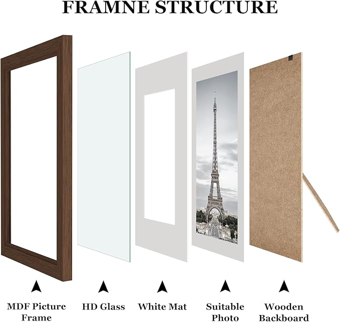 Picture Frames, Made of Real Glass and Wooden Frame, Gallery Photo Frames Set of 10 for Collage Wall Decor, Multi Sizes Including 8x10, 5x7, 4x6 for Mounting or Tabletop Display, Dark Brown