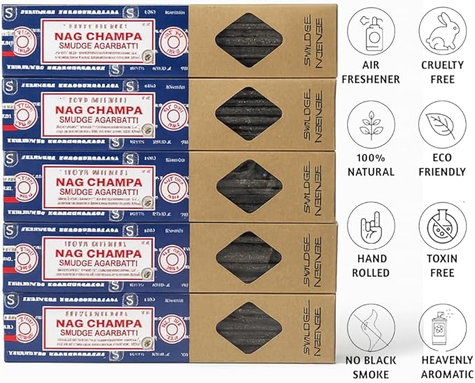 Satya Smudge Incense Stick ?€? Hand-Rolled Indian Masala Incense for Meditation, Yoga & Spiritual Cleansing Pack of 6 (Nag Champa)