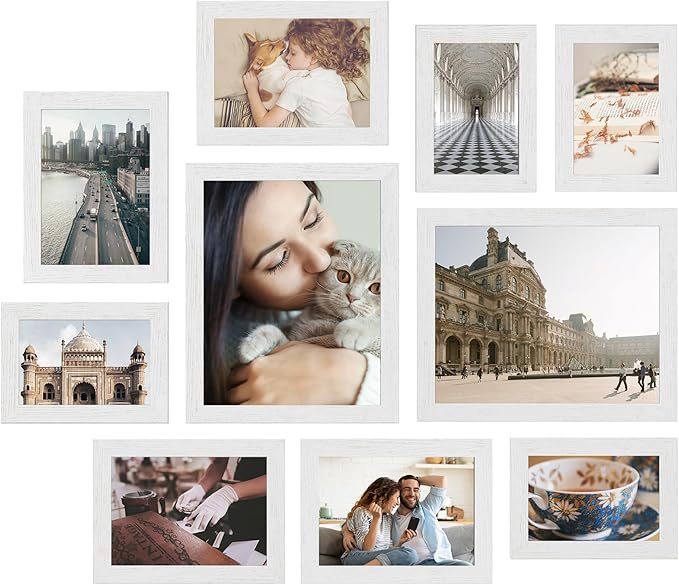SONGMICS Picture Frames, Collage Picture Frames Set of 10, Two 8x10, Four 5x7, Four 4x6, Photo Frame for Wall Gallery Decor, Table Display, Glass, Cloud White URPF010W01V1