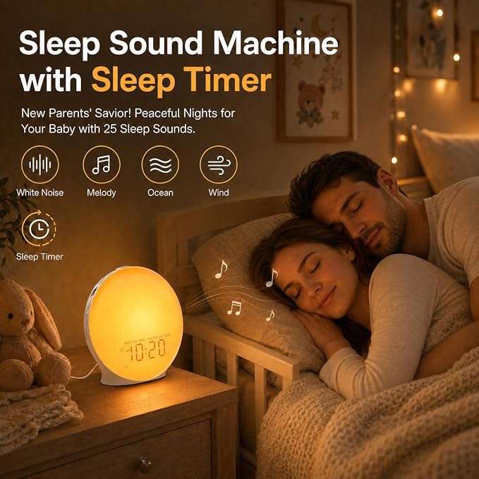 JALL Sunrise Alarm Clock White Noise Machine with 25 Nature Sleep Sounds, Fully Dimmable Clock for Bedrooms, Heavy Sleepers, 17 Light Modes, Bluetooth Speaker - Image 2