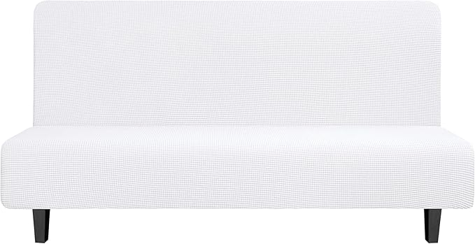 Easy-Going Stretch Sofa Slipcover Armless Sofa Cover Furniture Protector Without Armrests Slipcover Soft with Elastic Bottom for Kids, Spandex Jacquard Fabric Small Checks(futon,Snow White)