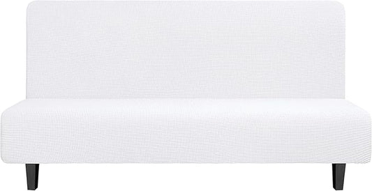 Easy-Going Stretch Sofa Slipcover Armless Sofa Cover Furniture Protector Without Armrests Slipcover Soft with Elastic Bottom for Kids, Spandex Jacquard Fabric Small Checks(futon,Snow White)