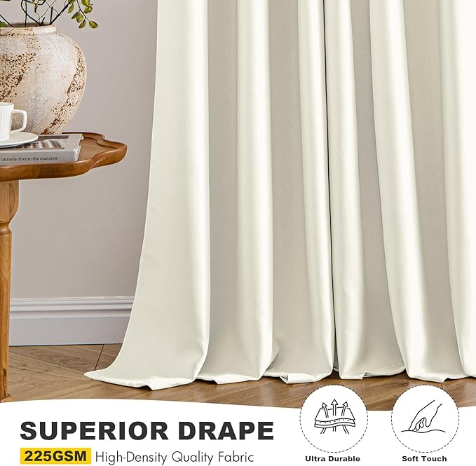 MIULEE Cream Blackout Curtains for Bedroom Living Room 84 Inches Long 2 Panels, Thermal Insulated Room Darkening Drapes Grommet Noise Reducing Light Blocking Window Treatments 40x84 Inch