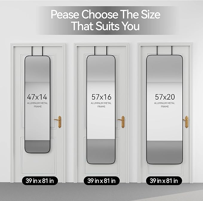 SCWF-GZ 47x14 Mirror Full Body Length Door Hanging/Rope Hang/Wall Mounted Metal Frame Rectangle Mirrors for Bedroom Bathroom Dressing Living Room 47 inch Black