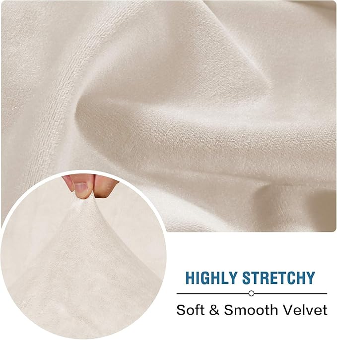 H.VERSAILTEX Velvet Stretch Sectional Couch Covers - 4 Piece Sofa Seat Cushions for L Shape Sectional Couch (Large 3 Seater + 1 Chaise, Ivory)