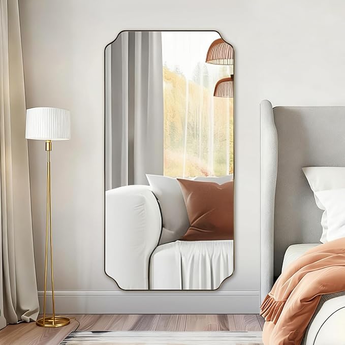 ANDY STAR 30"x60" Large Bathroom Mirror, Gold Scalloped Mirror for Bathroom, Brushed Brass Full Length Wall Mirror with Rust-Proof Stainless Steel Frame, Hangs Vertically or Horizontally