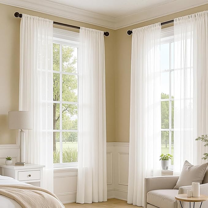 MIULEE Ivory Sheer Curtains 90 Inches Long, 4 Panels Set, Light Filtering Rod Pocket Voile Drapes for Living Room and Bedroom, Airy Soft Fabric Window Treatments, 54 x 90 Inches