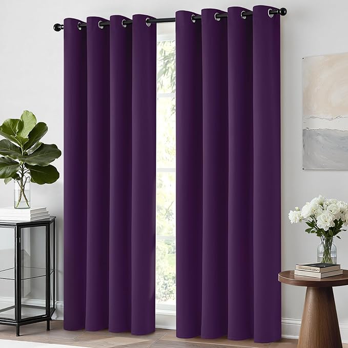 Yakamok Grommet Room Darkening Soft Thermal Insulated Blackout Curtains Window Panels for Bedroom, Width 52 Inch by Length 63 Inch, Purple, Two Curtain Panels