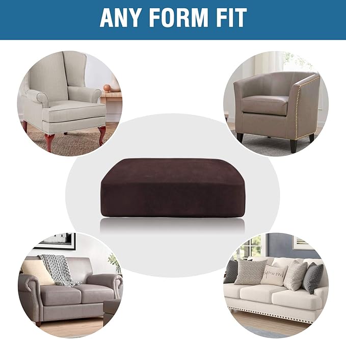 H.VERSAILTEX Velvet Stretch Couch Cushion Cover Plush Cushion Slipcover for Chair Loveseat Sofa Cushion Furniture Protector Seat Cushion Sofa Cover (3 Piece Sofa Cushion Covers, Brown)