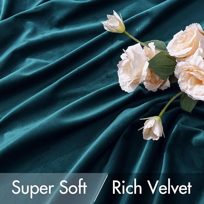 MIULEE Blue Velvet Curtains 2 Panels Luxury Room Darkening Curtains for Bedroom Living Room Thermal Insulated Super Soft Window Drapes Rod Pocket & Back Tab, Peacock Blue, W52 x L72 inches