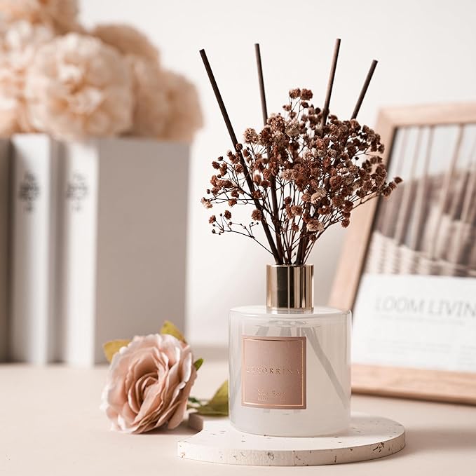 Cocorr??na Reed Diffuser Sets- Satin Rose Scented Diffuser with Sticks Home Fragrance Reed Diffuser for Bathroom Shelf Decor