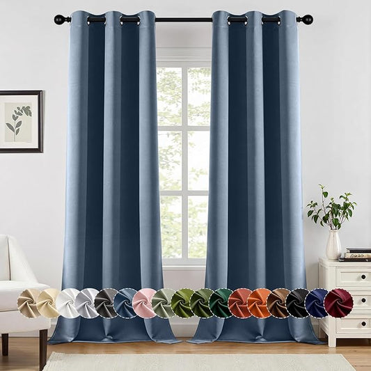 MIULEE Stone Blue Blackout Curtains for Bedroom Living Room 96 Inches Long 2 Panels, Thermal Insulated Room Darkening Drapes Grommet Noise Reducing Light Blocking Window Treatments 40x96 Inch