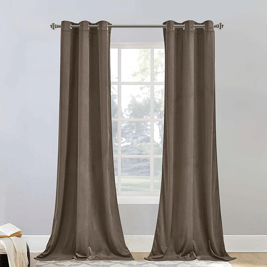 StangH 96 inch Length Taupe Velvet Curtains - Light Dimming Sliding Door Drapes Privacy Added, Solid Classic Window Treatment Thermal Insulated for Nursery/Dining Room, W42 x L96, 2 Panels
