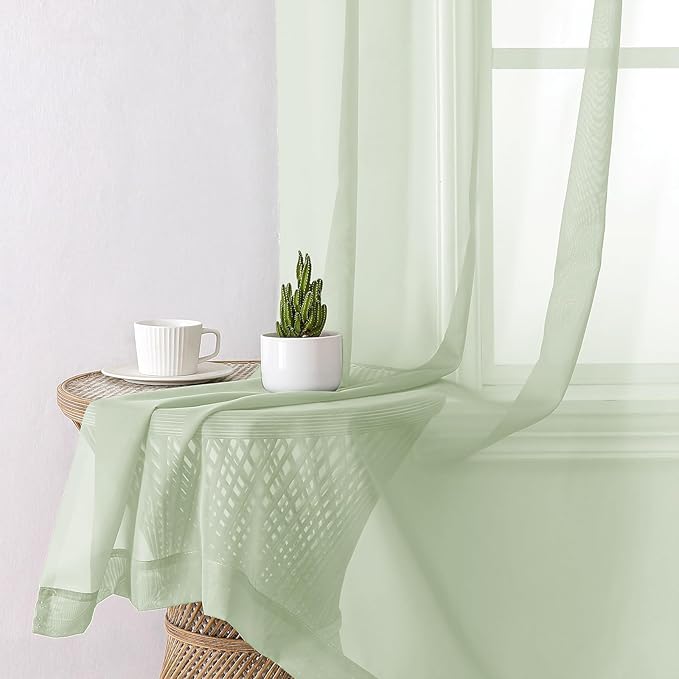 Lecloud Light Green Sheer Curtains 72 Inches Long 2 Panels, Soft Voile Light Filtering Curtains for Living Room, Rod Pocket Lightweight Drapes for Bedroom Dinning Room, Each Panel 42 X 72 Inch