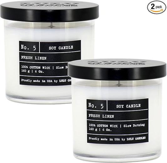 Lulu Candles | Fresh Linen | Luxury Scented Soy Jar Candle | Hand Poured in The USA | Highly Scented & Long Lasting (6 Oz. 2 Pack)