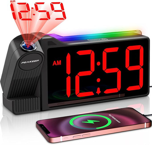 Peakeep Projection Alarm Clock for Bedroom Ceiling with Colorful Nightlight by PEAKEEP