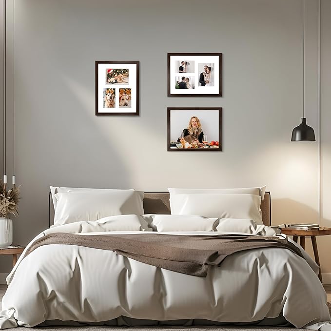 11x14 Dark Brown Wood Picture Frame - White Mat for 5x7 and 4x6 Photos - Real Glass, Sawtooth Hanger, Swivel Tabs - Wall Mounting - Great for Posters, Weddings, and Engagements