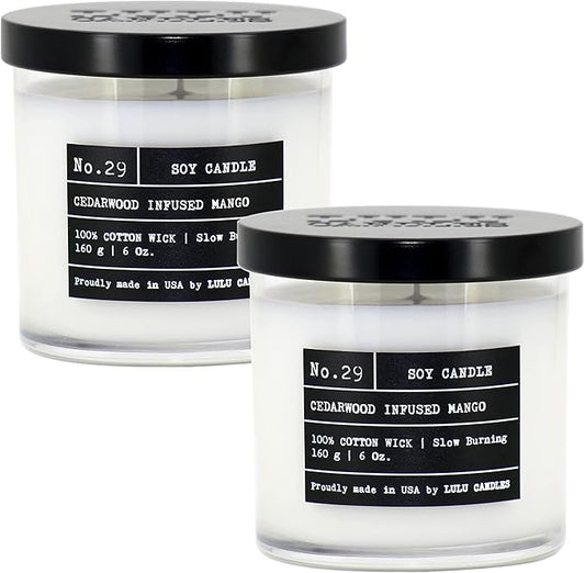 Lulu Candles | Cedarwood Infused Mango | Luxury Scented Soy Jar Candle | Hand Poured in The USA | Highly Scented & Long Lasting- 6 Oz. 2 Pack