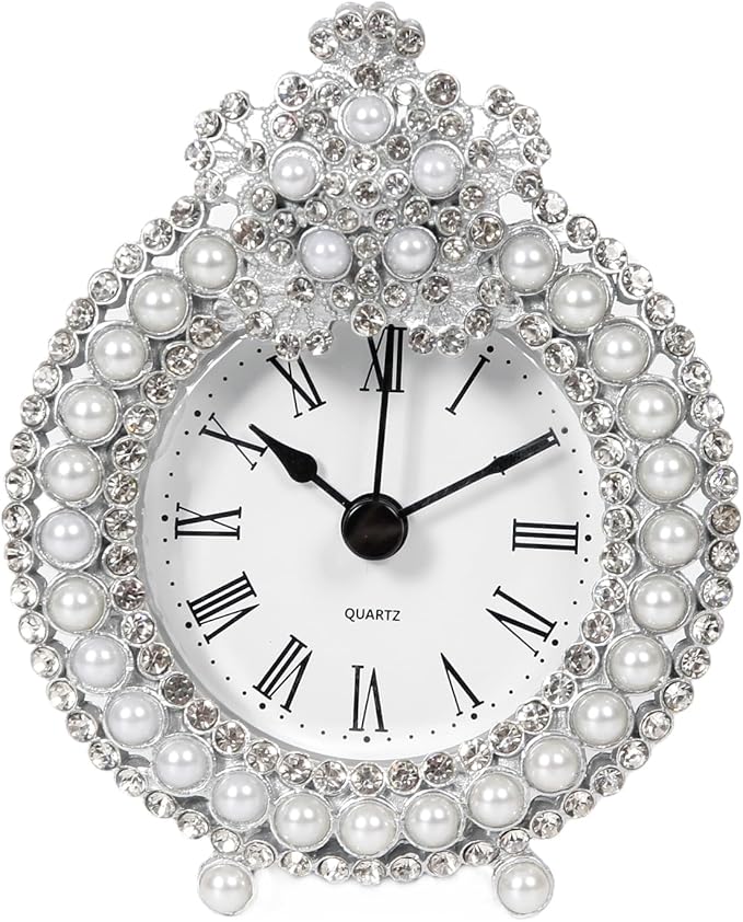 Mini Tabletop Clock, Decorative Metal Table Clock with Battery Operated for Bedside, Table, Living Room, Home and Office