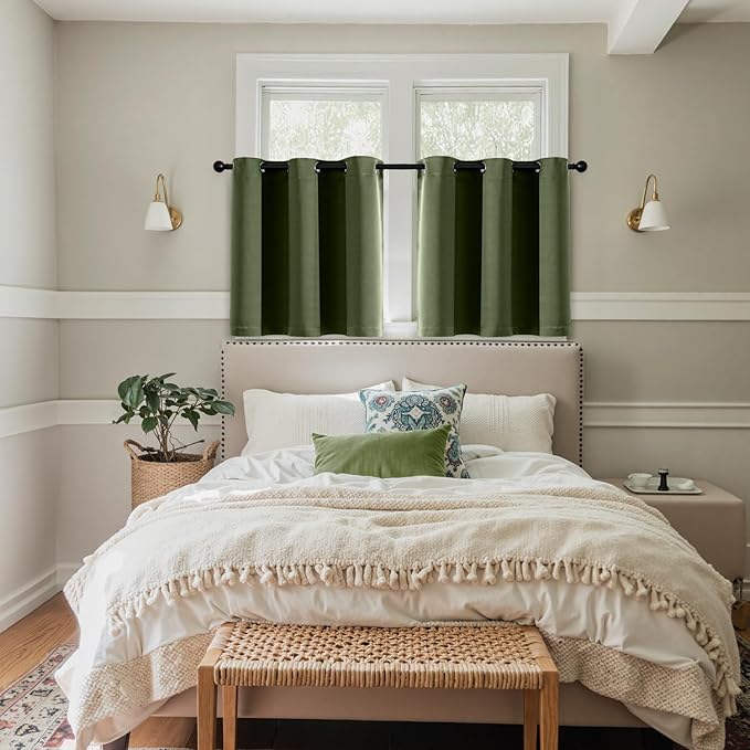 MIULEE Olive Green Blackout Curtains for Bedroom Living Room 36 Inches Long 2 Panels, Thermal Insulated Room Darkening Drapes Grommet Noise Reducing Light Blocking Window Treatments 40x36 Inch
