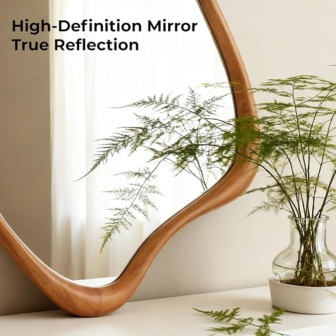 WallBeyond Asymmetrical Mirror, Irregular Wall Mirror, Wall Mirrors Decorative for Bedroom Living Room Entryway Hall, Wood Mirror for mid Century Modern Decor 29" H x 23" W