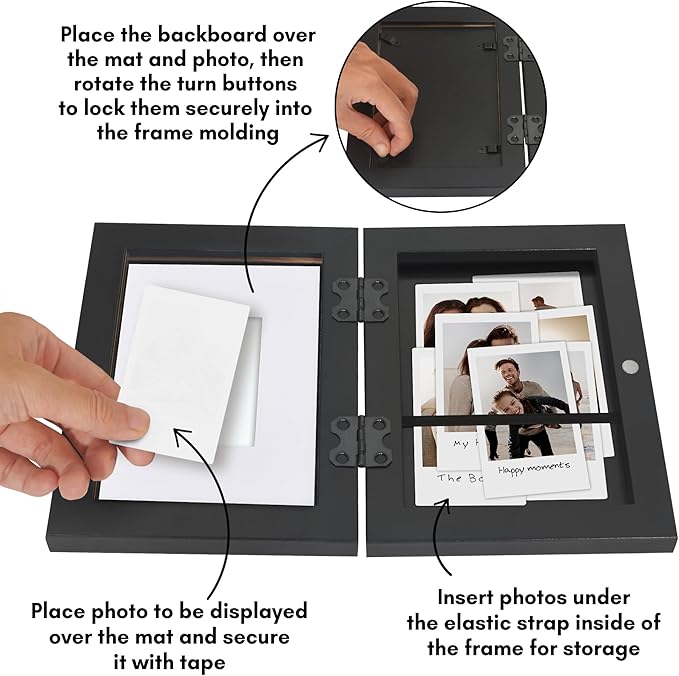 Americanflat 4x6 Picture Frame with Storage - Use as 2x3 Frame for Instant-Print Photos - Quick Change Storage Frames Holds up to 40 Photos - Tabletop or Wall Display - Black