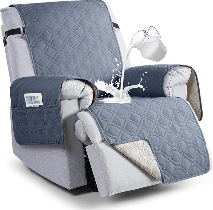 VANSOFY 100% Waterproof Recliner Chair Covers, Recliner Cover Non-Slip Dog Chair Cover Furniture Protector Washable Slipcover with Pocket, Elastic Straps for Pets, Dogs(Slate Gray, 25")