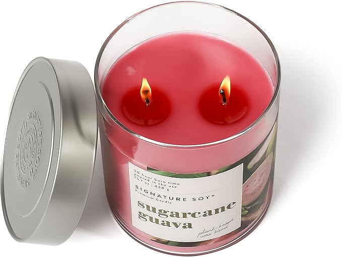 Signature Soy Lidded Sugarcane Guava Scented Candle, Large Jar