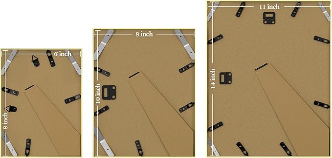 eletecpro Aluminum Gallery Wall Frame Set of 8, Including 2Pcs 11x14, 3Pcs 8x10, 3Pcs 6x8 Photo Frames for Wall or Tabletop Display, Multiple Sizes Picture Frames Collage Wall Decor, Gold
