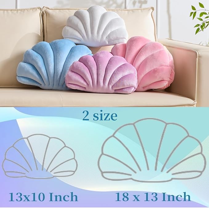 Shell Pillow，Seashell Decorative Pillow White Seashell Shaped Throw Pillows Decorative Coastal Throw Pillows Beachy Room Decor Cute Throw Pillows for Couch Bed Home Decor