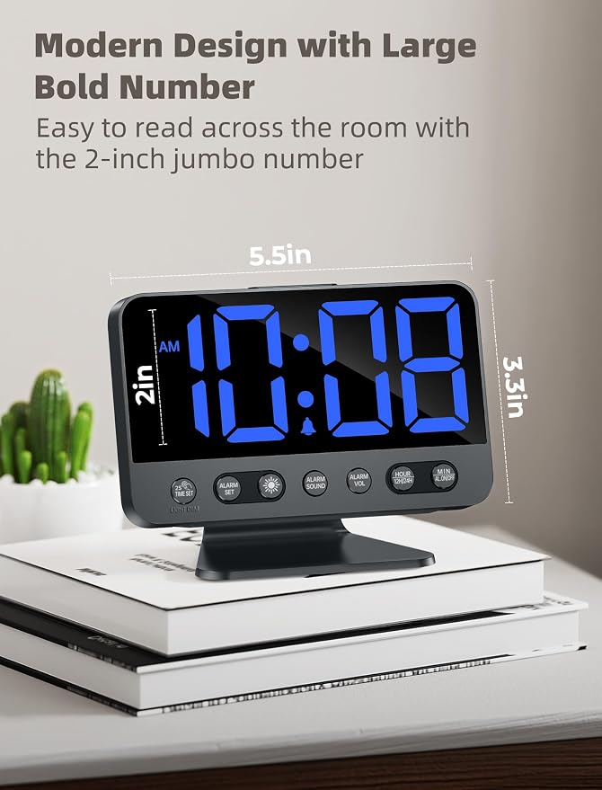 Odokee Digital Alarm Clocks for Bedrooms with Large Bold Number | Electric Desk Clock with Night Light & Brightness Dimmer - Loud Alarm for Heavy Sleepers with Adjustable Volume - Blue - Image 2
