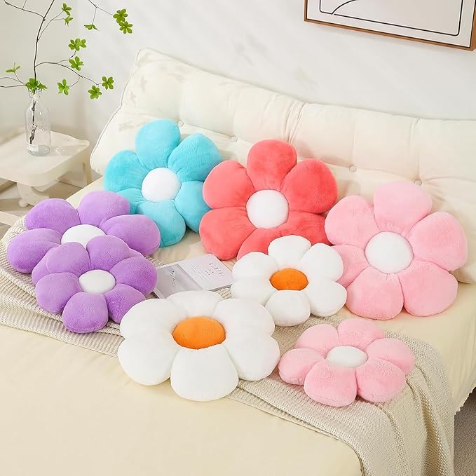CANGHI 3 PCS Flower Pillows Flower Shaped Throw Pillow Cute Daisy Pillows Seating Cushions for Adults Kids Home Bedroom Sofa Chair Couch Decor (White/Pink/Green, 15.74 inch)