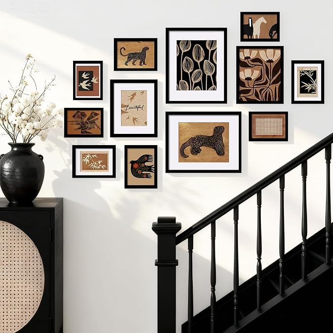 Egofine Picture Frame Set 12 Pack, Picture Frames Collage Wall Decor with Two 11x14, Two 8x10, Four 5x7, Four 4x6, Photo Frames for Wall and Tabletop, Made of Solid Wood, Covered by Plexiglass, Black