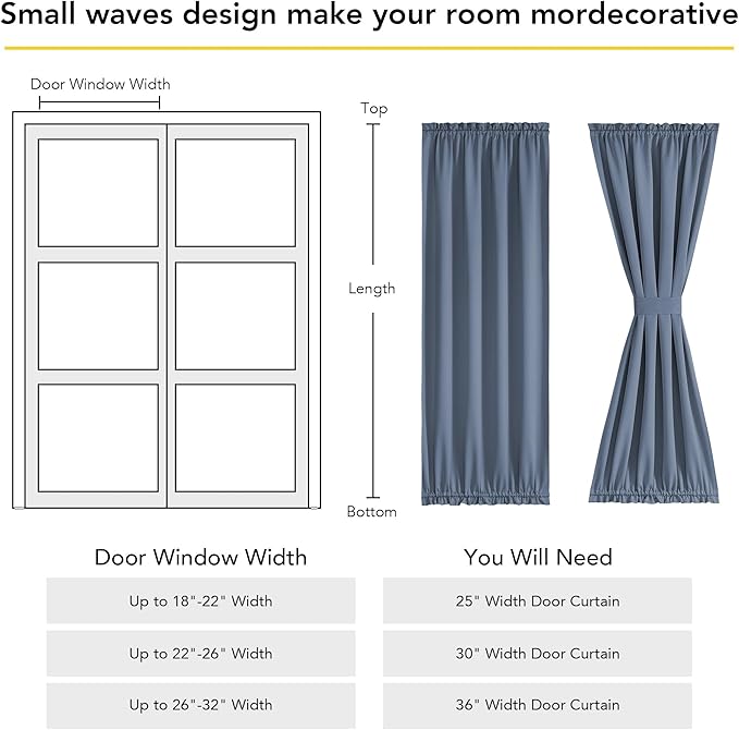 NICETOWN 100% Blackout French Door Curtain,Privacy Thermal Insulated Window Curtain with Adjustable Tieback for Glass Front Sliding Patio Door, 1 Panel, 36W x 72L, Stone Blue