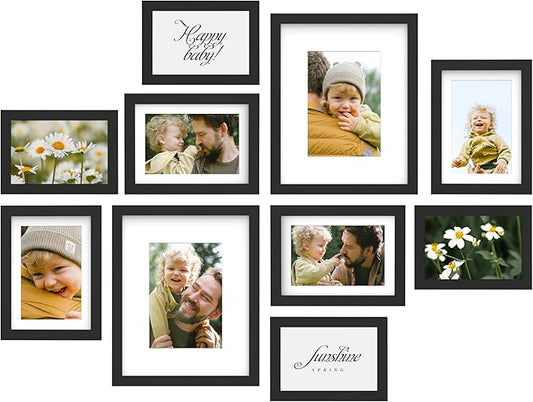 An&He 10 Pack Picture Frames Collage Wall Decor, Gallery Wall Frame Set for Wall or Tabletop Display, Multi Sizes with Two 8x10, Four 5x7, and Four 4x6 Photo Frames, Black