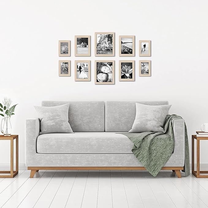 Americanflat Set of 10 Picture Frames with Shatter-Resistant Glass - Gallery Wall Frame Set with Two 8x10, Four 5x7 and Four 4x6 Frames - Signature Collection - Light Wood