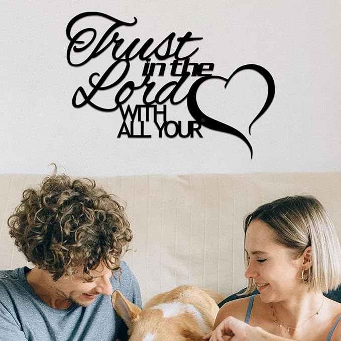 ESTART Trust in the Lord with all Your Heart Metal Sign, Metal Bible Verses Wall Art, Religious Quotes Wall Decor, Inspirational Love Theme Hanging Sign for Home Dining Room Kitchen Door Decorations