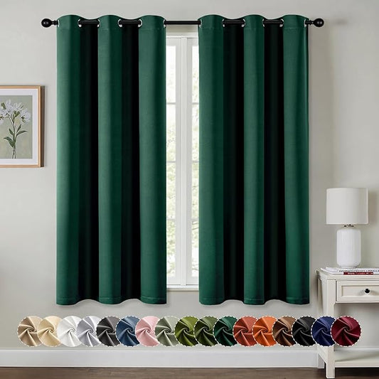 MIULEE Hunter Green Blackout Curtains for Bedroom Living Room 45 Inches Long 2 Panels, Thermal Insulated Room Darkening Drapes Grommet Noise Reducing Light Blocking Window Treatments 40x45 Inch
