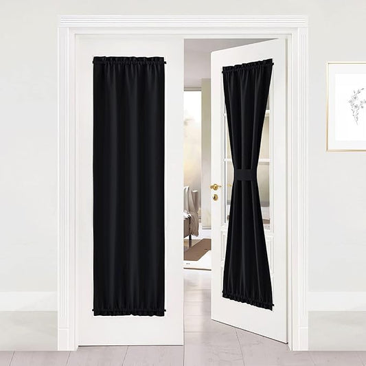NICETOWN French Door Panel for Kitchen - Blackout Privacy Curtain Patio Thermal Insulated Drape and Blind for French Door Kitchen Lockdown Shade (25W by 72L Inches, Black, 1 Panel)
