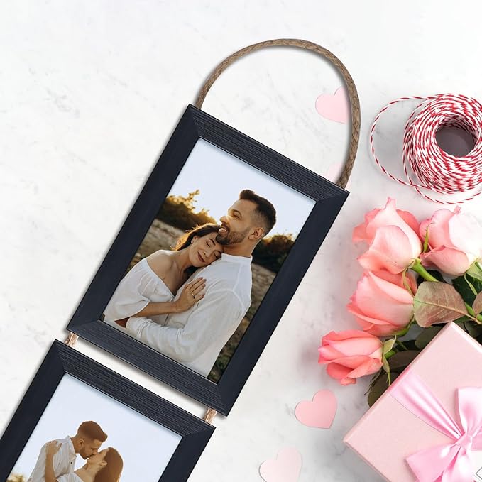 Lavezee 4x6 Collage Picture Frames Set, Black 6 Opening Hanging Vertical Frame Made to Display 4 by 6 Inch Photo Print for Wall Decor, Multiple 4x6 frames for Wedding Birthday Thanksgiving Mother's Day