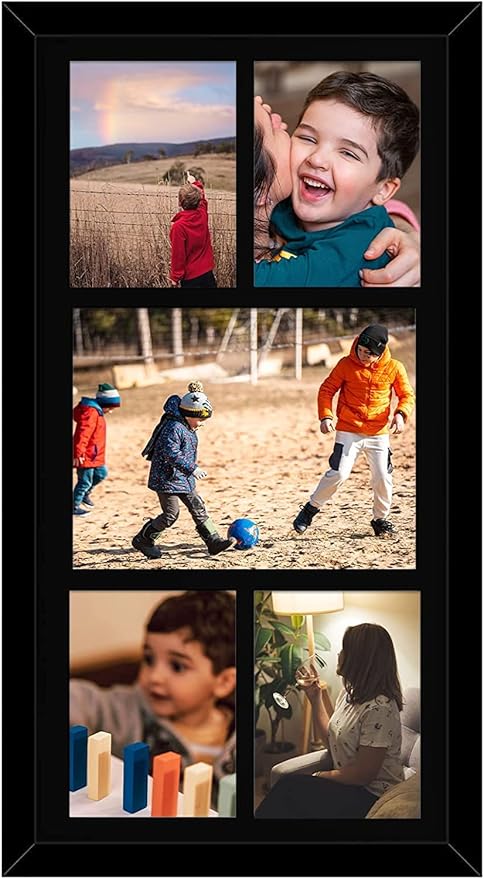 Golden State Art, Set of 6, 12x24 Black Wood Picture Frame - Black Mat for 8x10 And 5x7 Photos - Tempered Glass, Sawtooth Hanger, Swivel Tabs - Wall Mounting - Great for Gift