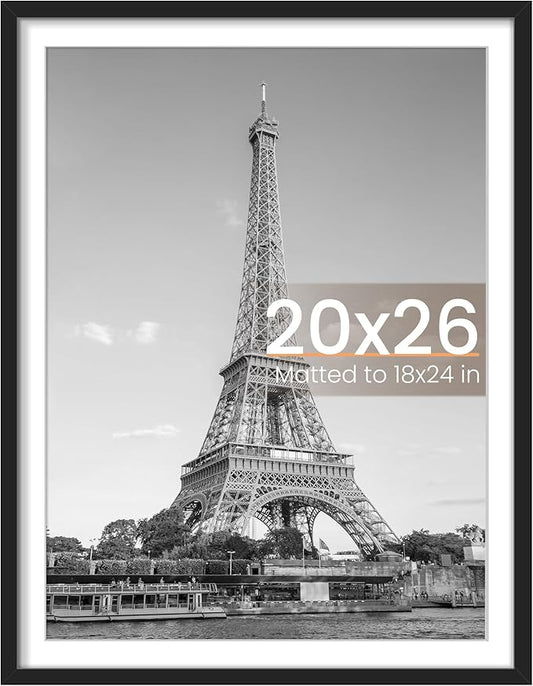 upsimples 20x26 Picture Frame, Display Pictures 18x24 with Mat or 20 x 26 Without, Wall Hanging Poster Frames, Black, 1 Pack