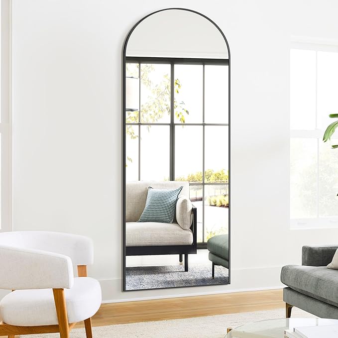 TRAHOME Full Length Arched Mirror, 70"x24" Standing Floor Full Body Mirror for Wall with Aluminum Alloy Frame for Bedroom, Living Room, Dressing Room(Black)