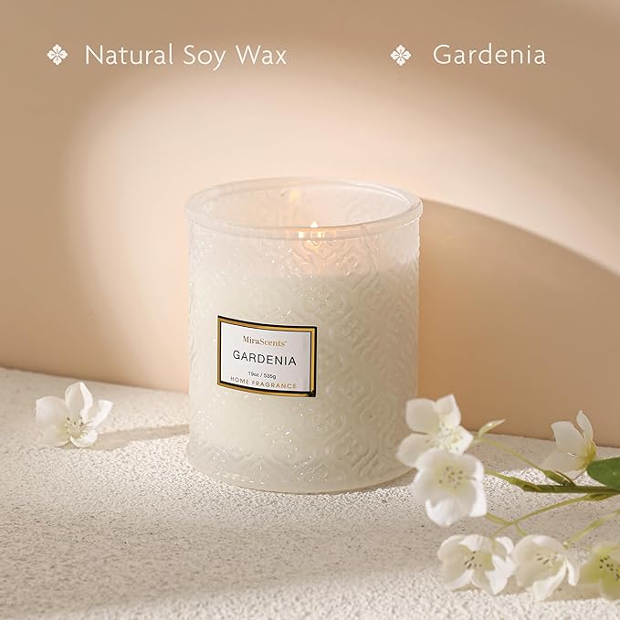 Gardenia Scented Candles, 19oz Aromatherapy Christmas Winter Candles Gifts for Women, White Luxury Large Decorative Candle in Glass, Natural Soy Wax for Home