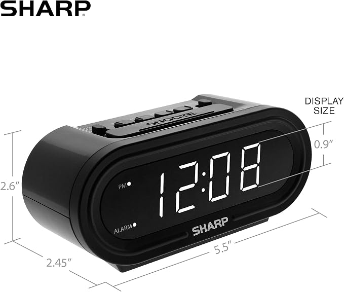 Sharp AccuSet Self-Setting Alarm Clock with White LED, Midnight Black - Image 5