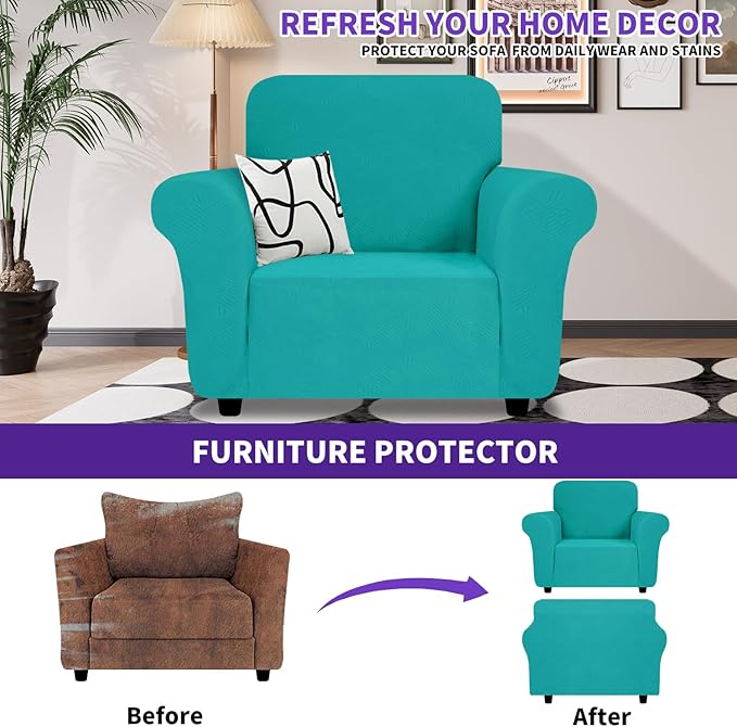 ZNSAYOTX Chair Cover with Arms (30"-47"), New Striped Sofa Chair Covers for Living Room, Dogs Pet Friendly Anti-Slip Chair Protector Spandex Armchair Slipcovers (Chair, Peacock Teal)