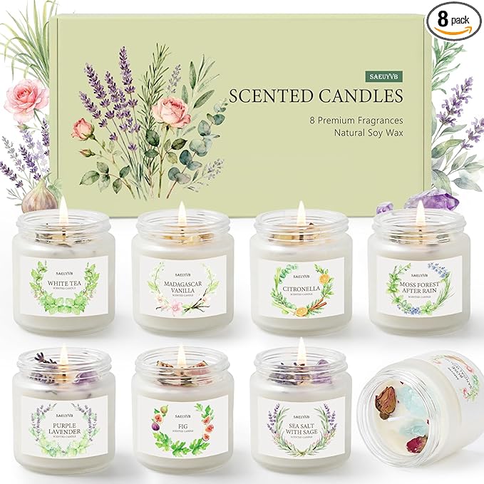8 Pack Scented Candles for Home,28oz Crystal Soy Candles-200 Hour Long Lasting,Aromatherapy Candle Sets for Women Gift,Perfect for Valentine's Day,Mother's Day, Birthdays, Anniversaries