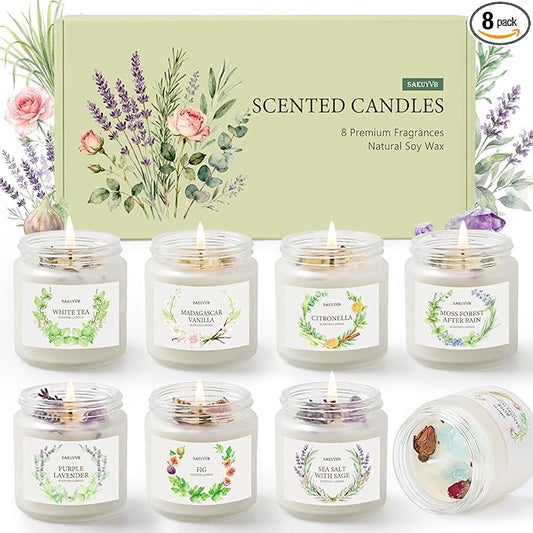8 Pack Scented Candles for Home,28oz Crystal Soy Candles-200 Hour Long Lasting,Aromatherapy Candle Sets for Women Gift,Perfect for Valentine's Day,Mother's Day, Birthdays, Anniversaries