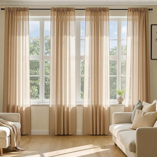 MIULEE Brown Sheer Curtains 72 Inches Long, 4 Panels Set, Rod Pocket Voile Drapes Light Filtering and Semi Transparent, Elegant Window Treatments for Bedroom Living Room,54 x 72 Inches